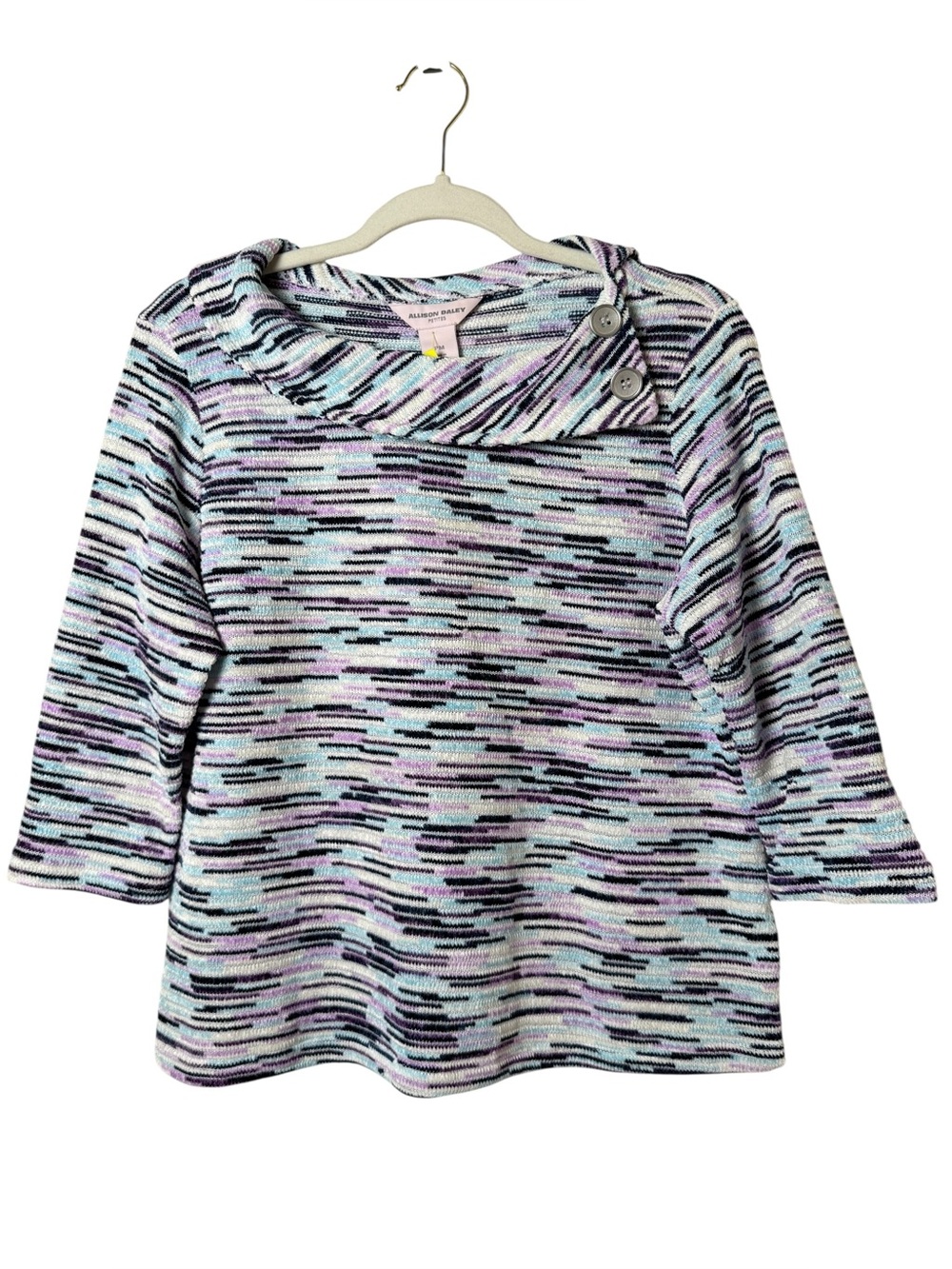 Allison Daley Medium Pastel Stripe Button-Cowl Knit - Lavender, Mint, Black